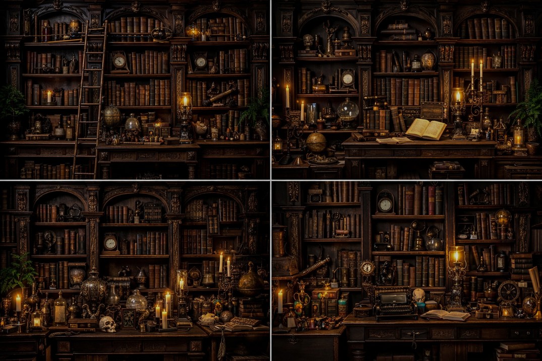 Photography Dark Cloth - vintage library books candles antique dark