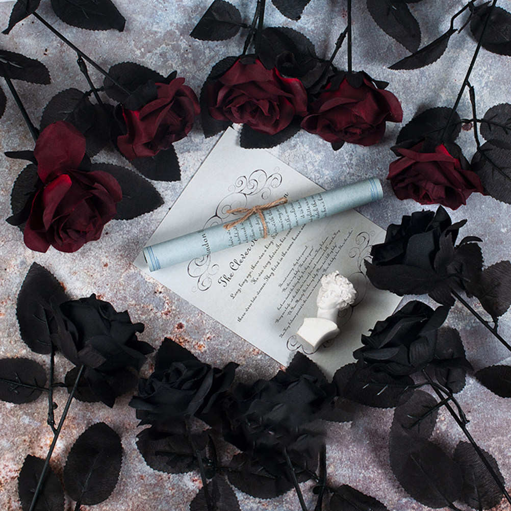 2Pcs Dark Faux Rose Flowers Re - Photography Dark Cloth 评论和价格